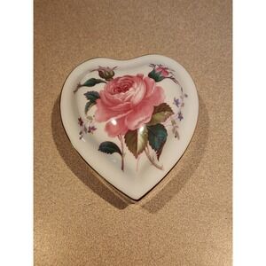 Spode Billingsley Rose Spray Jewelry Trinket Box Bone China Heart Shaped England